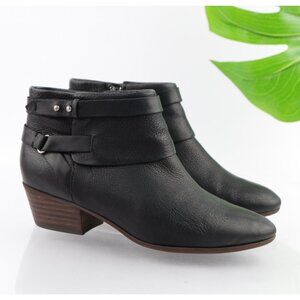 Clarks Womens Gelata Freeza Boots Size 7 Black Leather Block Heel Harness Bootie